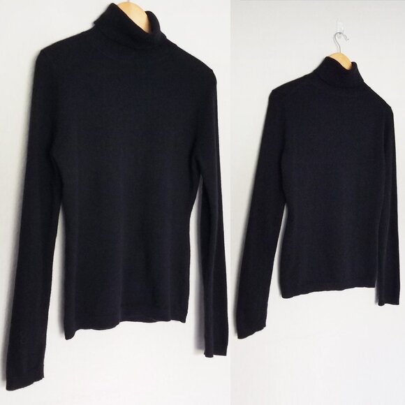 Garnet Hill Essential 100% Cashmere Turtleneck Sweater Size S Black SOFT $189 - Picture 13 of 15
